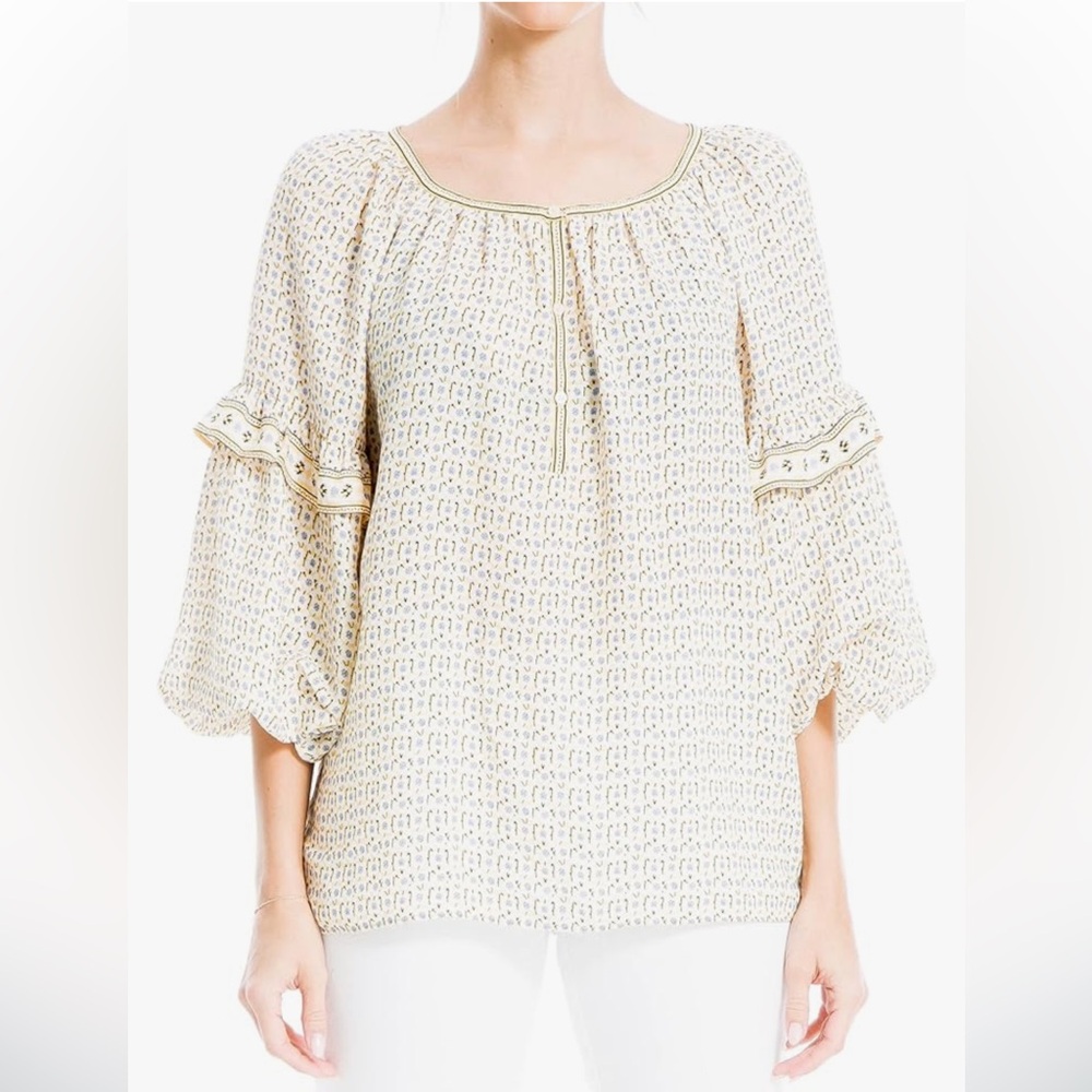 NWT Max Studio Women's Crepe Bubble Sleeve Blouse